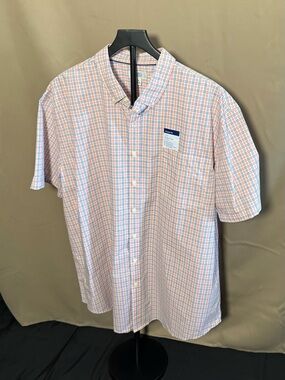 NWT Croft & Borrow Peach and Light Blue Plaid Short-Sleeve Button-Down